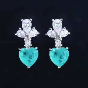 White Gold Paraiba Tourmaline Heart Earrings